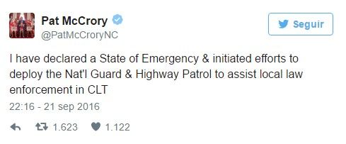 Declaran estado de emergencia en Carolina del Norte por disturbios - tuit-gov-north-carolina