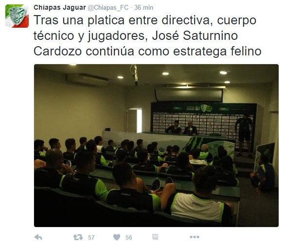 Cardozo permanece como entrenador de Jaguares - tuit-jaguares