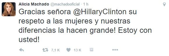 Clinton recuerda cuando Trump se burló de Alicia Machado - tuit-machado