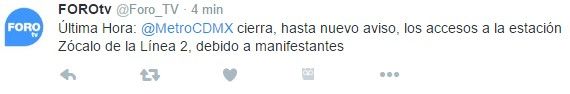 Marcha a 2 años de la desaparición de los normalistas - tuit-metro-zocalo