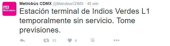 Muere una persona atropellada por el Metrobús en Indios Verdes - tuit-metrobus