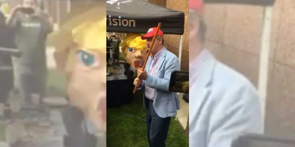 Video: Vicente Fox golpea piñata de Donald Trump