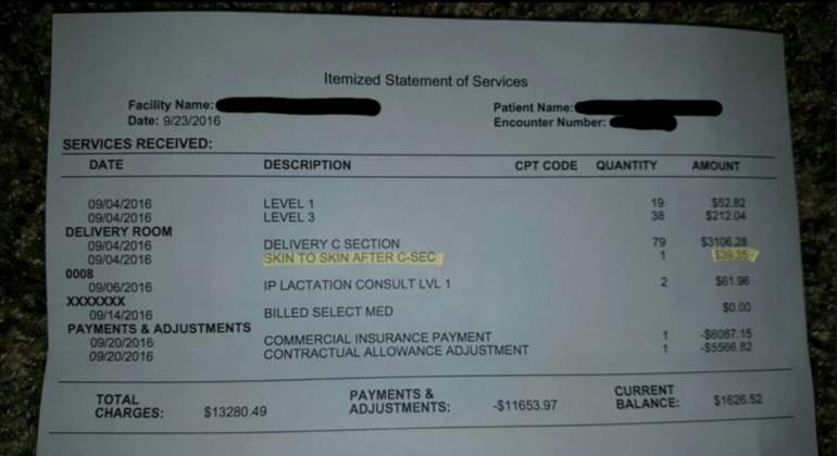 Hospital cobra a padres 35 dólares por cargar a su hijo recién nacido - cesarea-factura-eu