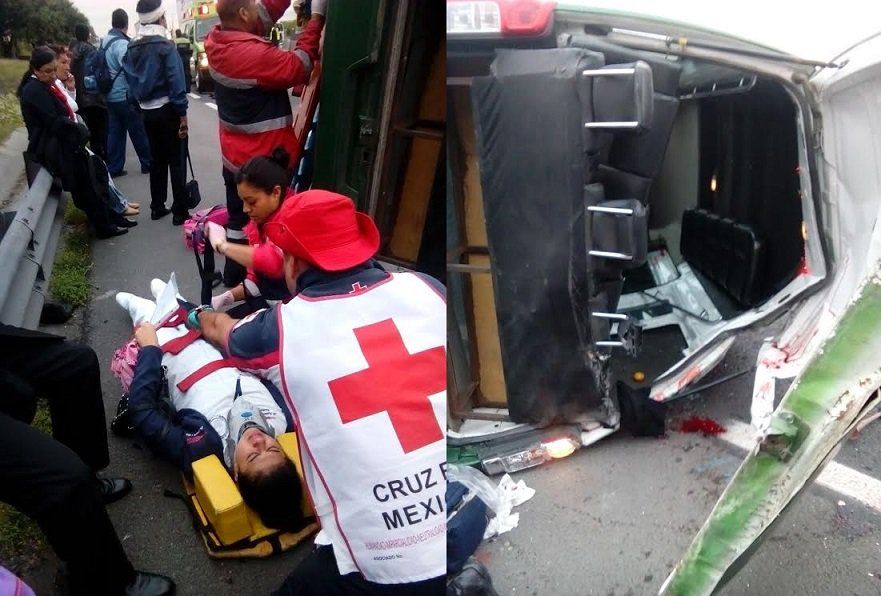 Volcadura en Circuito Mexiquense deja un muerto y 15 heridos - combi-3