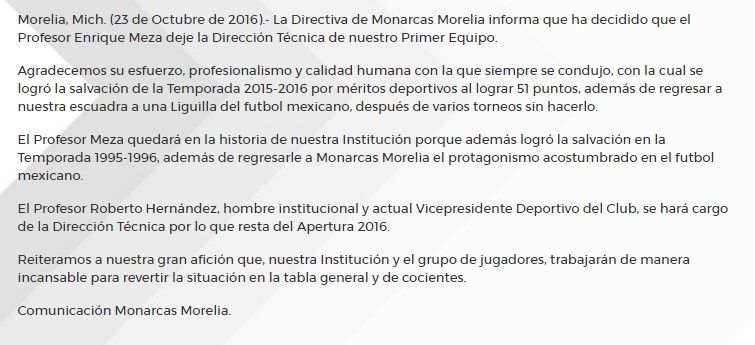 Monarcas despide a Enrique Meza - comunicado-meza-monarcas