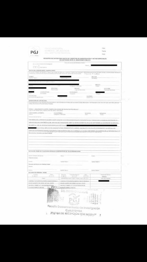 Chofer de Uber roba equipo fotográfico a usuario - denuncia-uber-2-576x1024