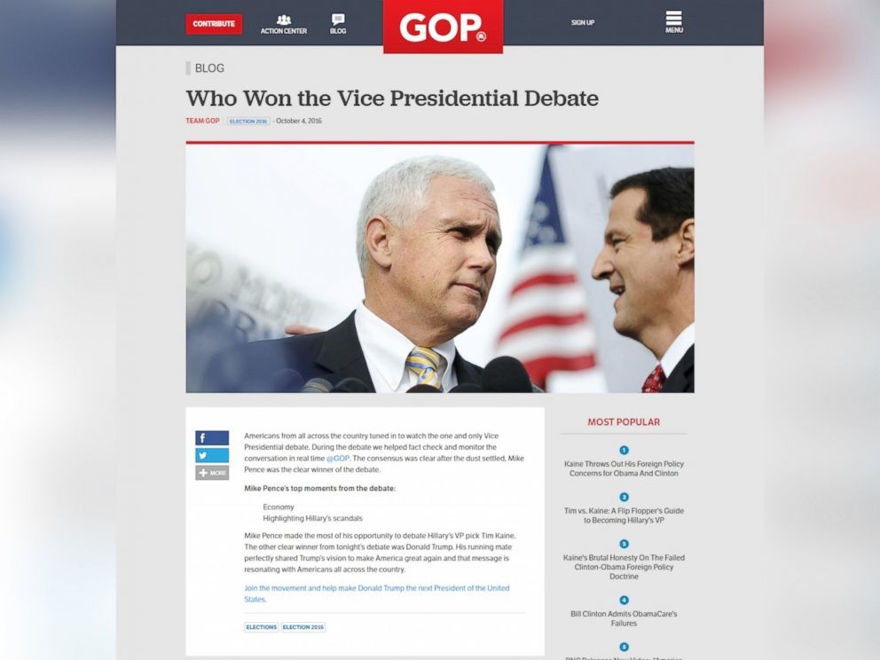 Página del Partido Republicano decreta ganador a Mike Pence antes del debate - ht_gop_who_won_vp_debate_post_float_jc_161004_4x3_992