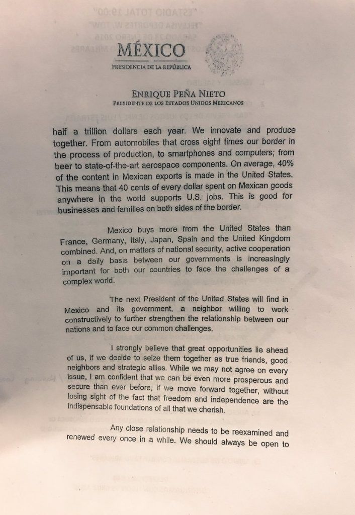 Publican cartas de invitación de EPN a Trump y Clinton - invitacion-trump-2-706x1024