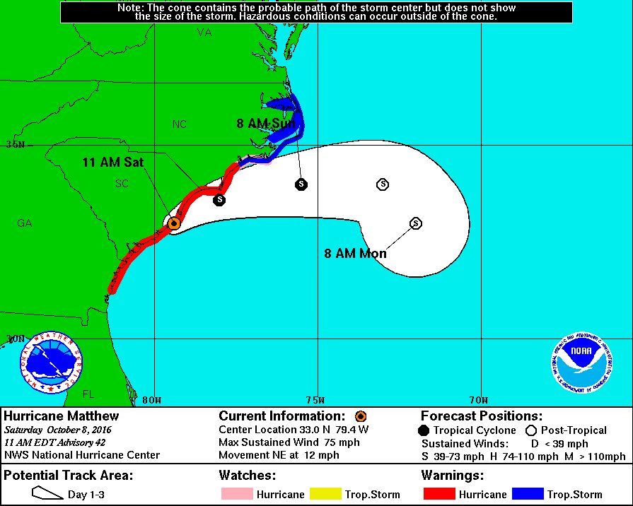 Matthew provoca fuertes inundaciones en Carolina del Norte - noaa-matthew