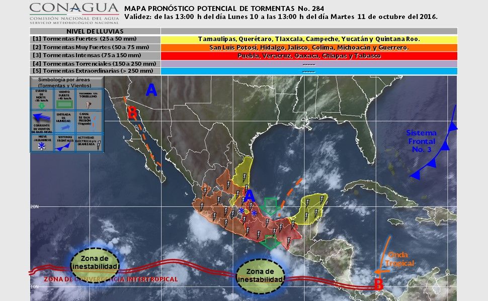 Tormentas afectarán el sur y sureste del país - pronostico-1110-2