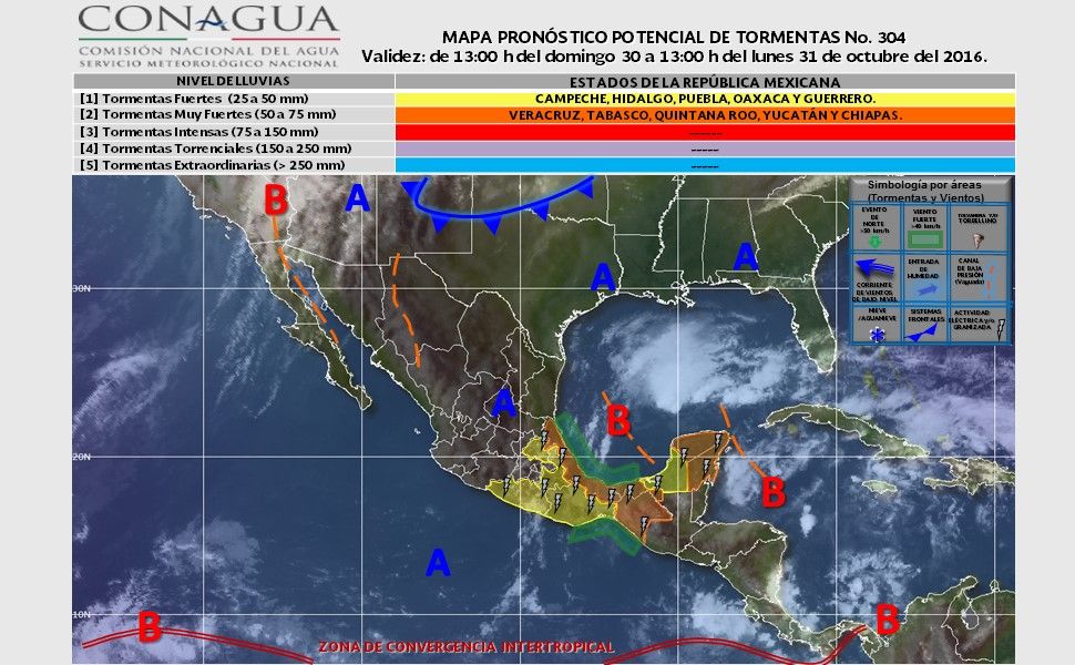 Fuertes tormentas afectarán Veracruz, Chiapas y Quintana Roo - pronostico-31102
