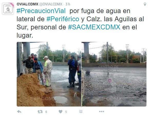 Fuga de agua en lateral del Periférico - tuit-fuga