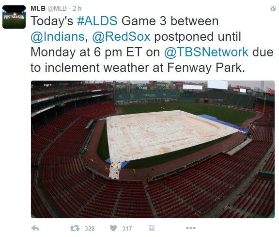 Posponen duelo entre Indios y Medias Rojas - tuit-mlb-suspenden-indios-boston