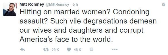 Llueven críticas a Trump tras escándalo sexual - tuit-romney