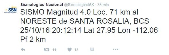 Sismo magnitud 4.0 en el Mar de Cortés - tuit-sismo