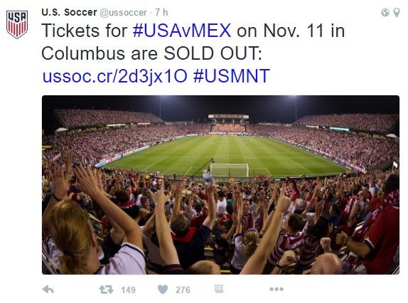 Agotados los boletos para el partido Estados Unidos vs. México - tuit-us-soccer-boletos-agotados
