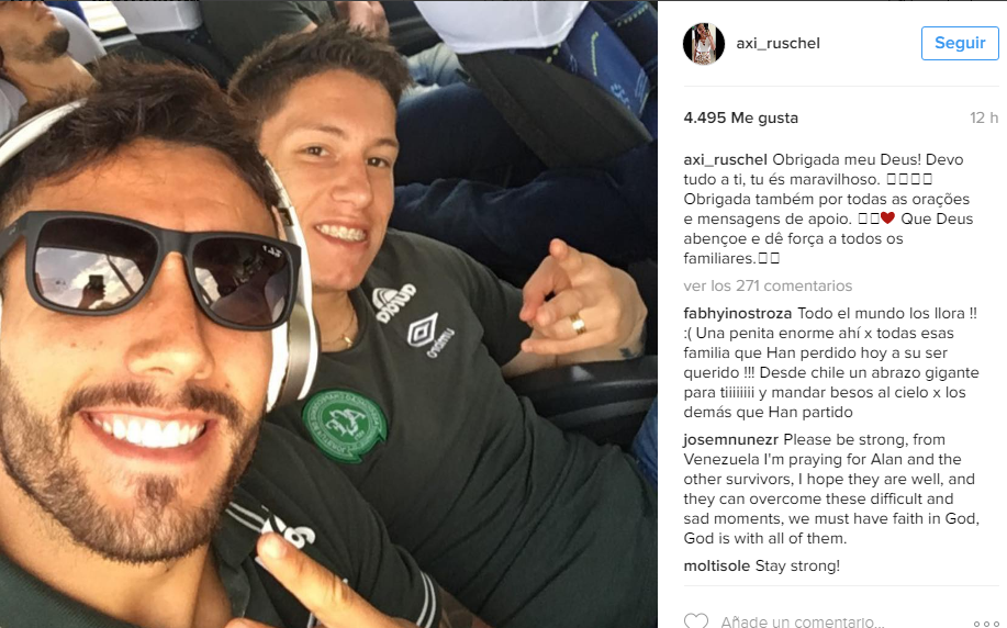 La reacción de la hermana de un futbolista del Chapecoense al saber que sobrevivió - axel-ruschel