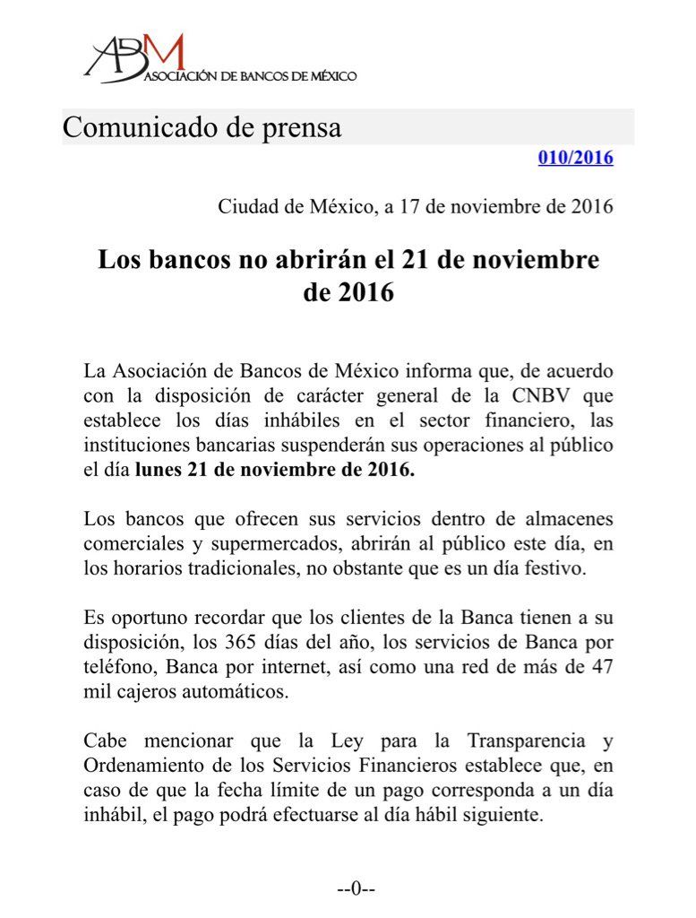 Bancos cerrarán el 21 de noviembre - banco-de-mexico