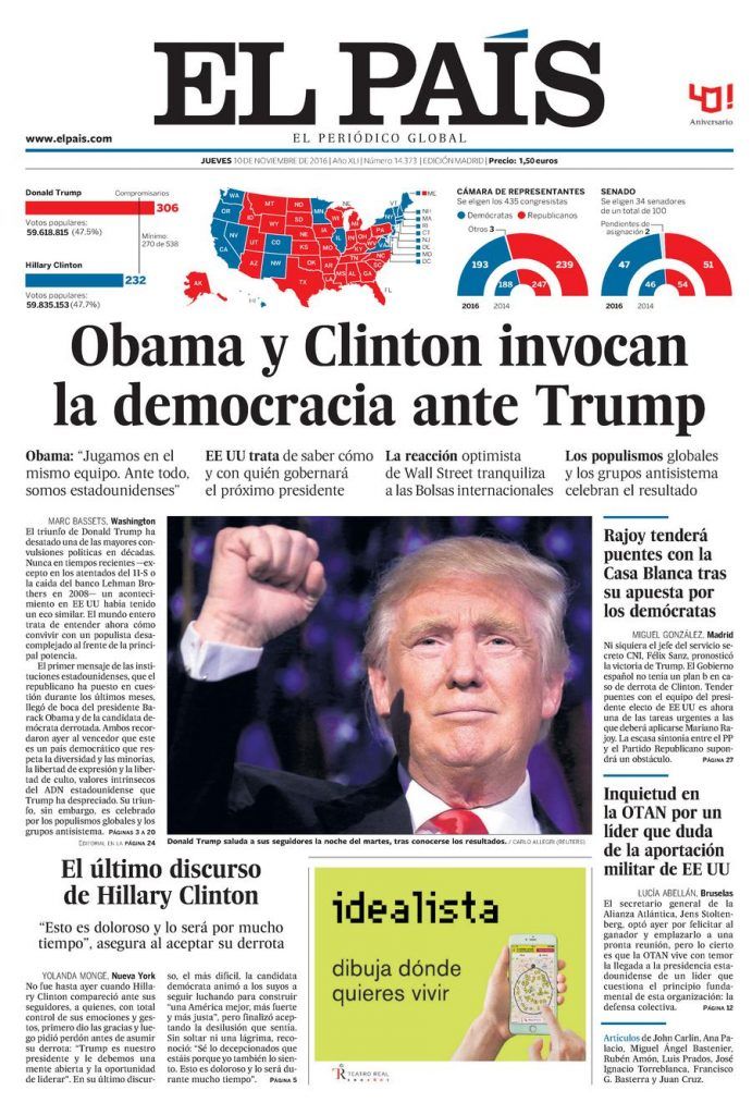 Prensa nacional e internacional reacciona a triunfo de Donald Trump - el-país-691x1024