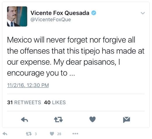 Vicente Fox llama "this tipejo" a Donald Trump - fox-tuit