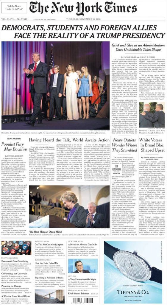 Prensa nacional e internacional reacciona a triunfo de Donald Trump - new-york-times-561x1024