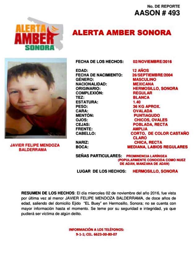 Activan Alerta Amber por menor desaparecido en Hermosillo - niño-3