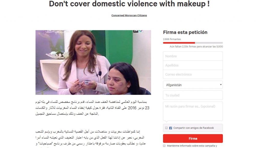 Video: programa da clases de maquillaje para ocultar golpes en mujeres - peticion-programa-maquillaje-1024x582