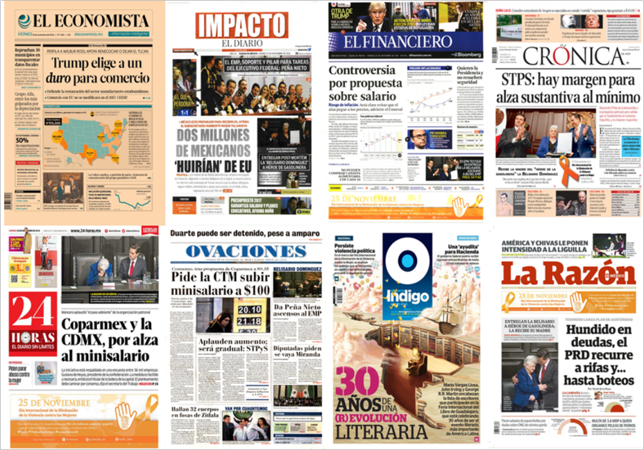 Salario mínimo, inflación y Trump en primeras planas - portada-25-nov-1