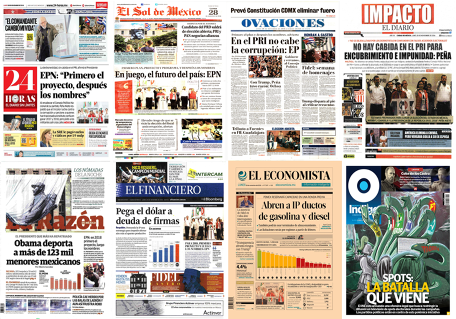 Fidel Castro y EPN en las primeras planas de México y el mundo - primeras-planas-28-nov-1