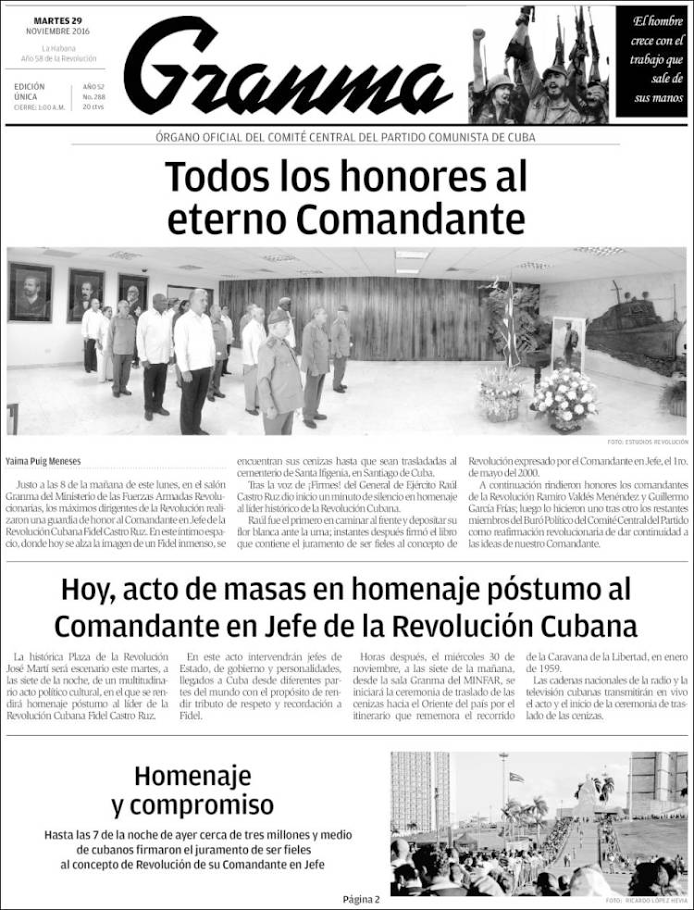 Fidel Castro acapara las primeras planas de México y el mundo - primeras-planas-29-nov-granma