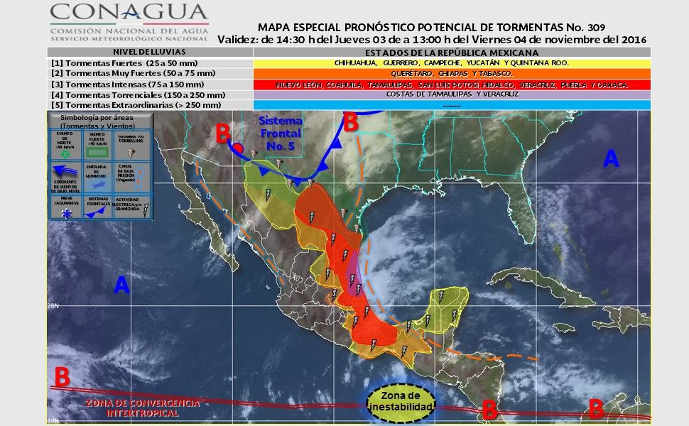 Persistirán las lluvias intensas en el oriente de México - pronostico-0411-2