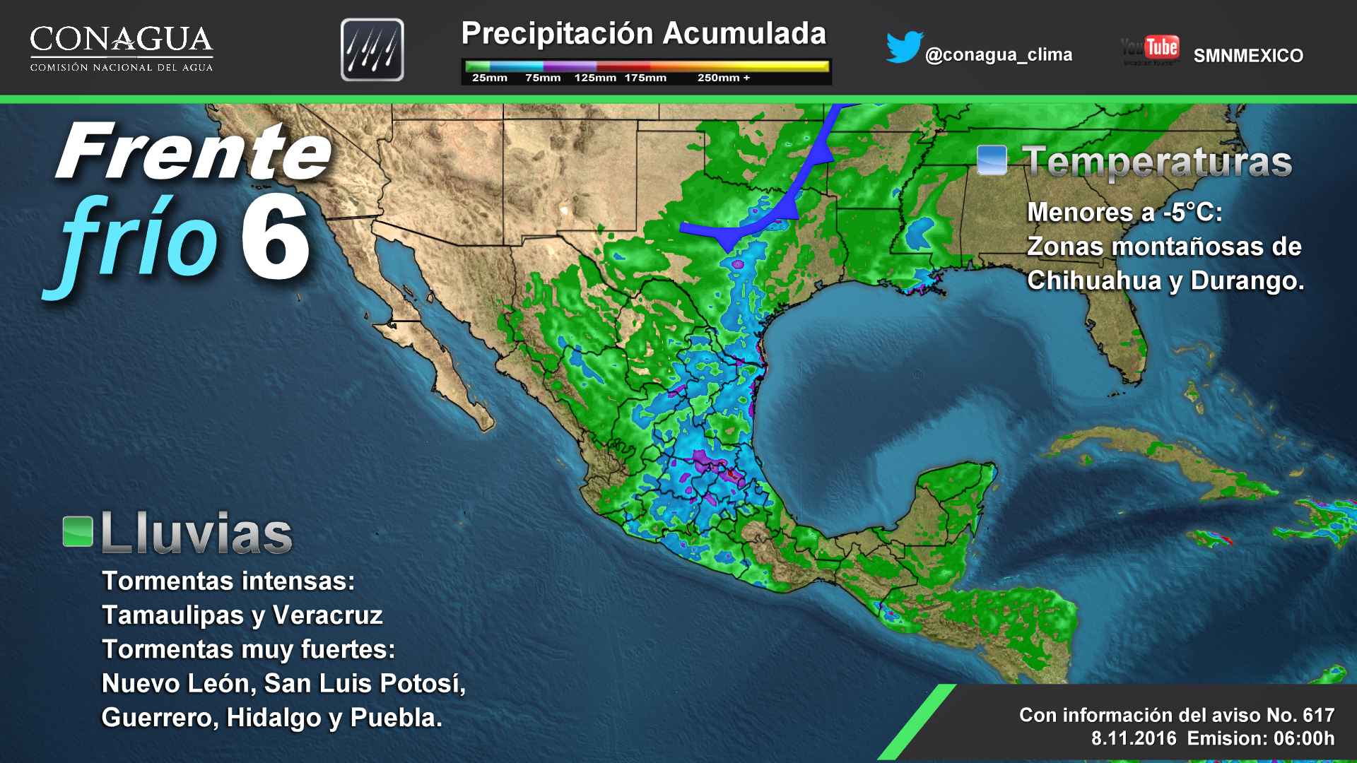Frente frío 6 generará tormentas fuertes en el norte de México - pronóstico-0911