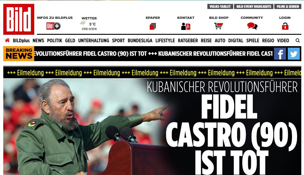 Reacciones a la muerte de Fidel Castro de la prensa internacional - reacciones-bild