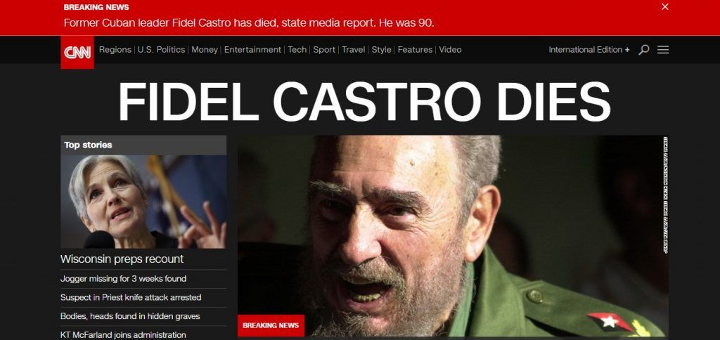 Reacciones a la muerte de Fidel Castro de la prensa internacional - reacciones-cnn-1024x484