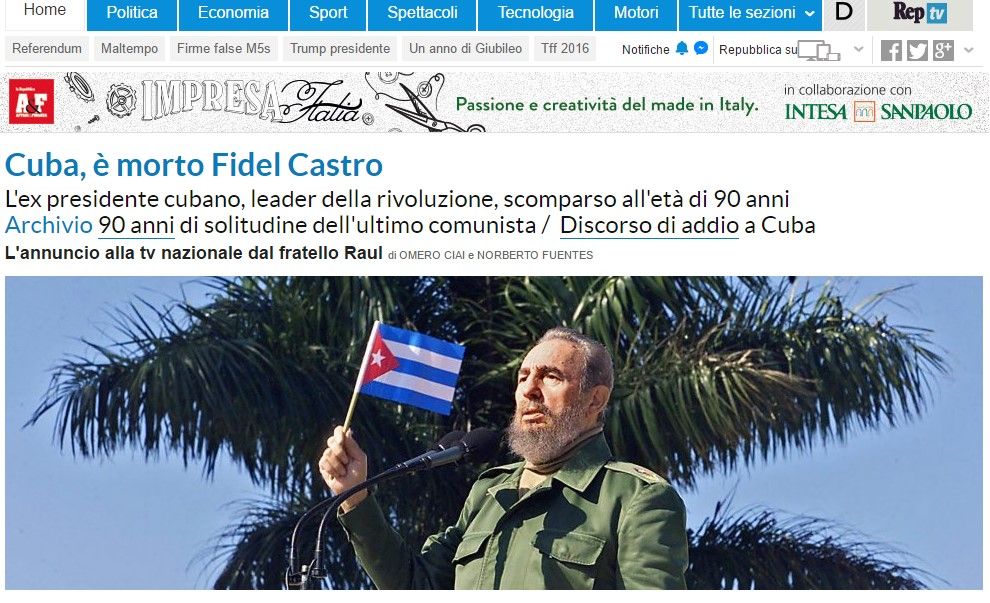 Reacciones a la muerte de Fidel Castro de la prensa internacional - reacciones-la-repubblica