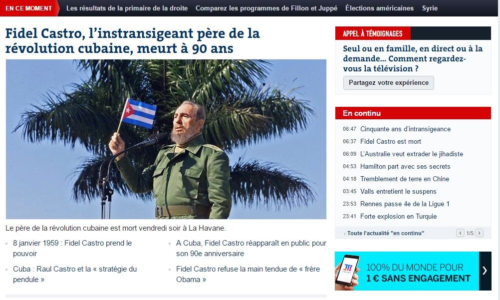Reacciones a la muerte de Fidel Castro de la prensa internacional - reacciones-le-monde
