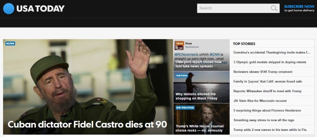 Reacciones a la muerte de Fidel Castro de la prensa internacional - reacciones-usa-today-1024x443