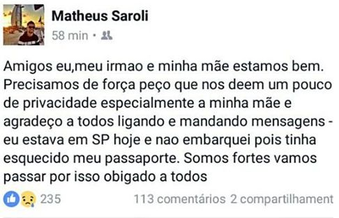 Hijo del técnico de Chapecoense se salva de morir al olvidar su pasaporte - saroli
