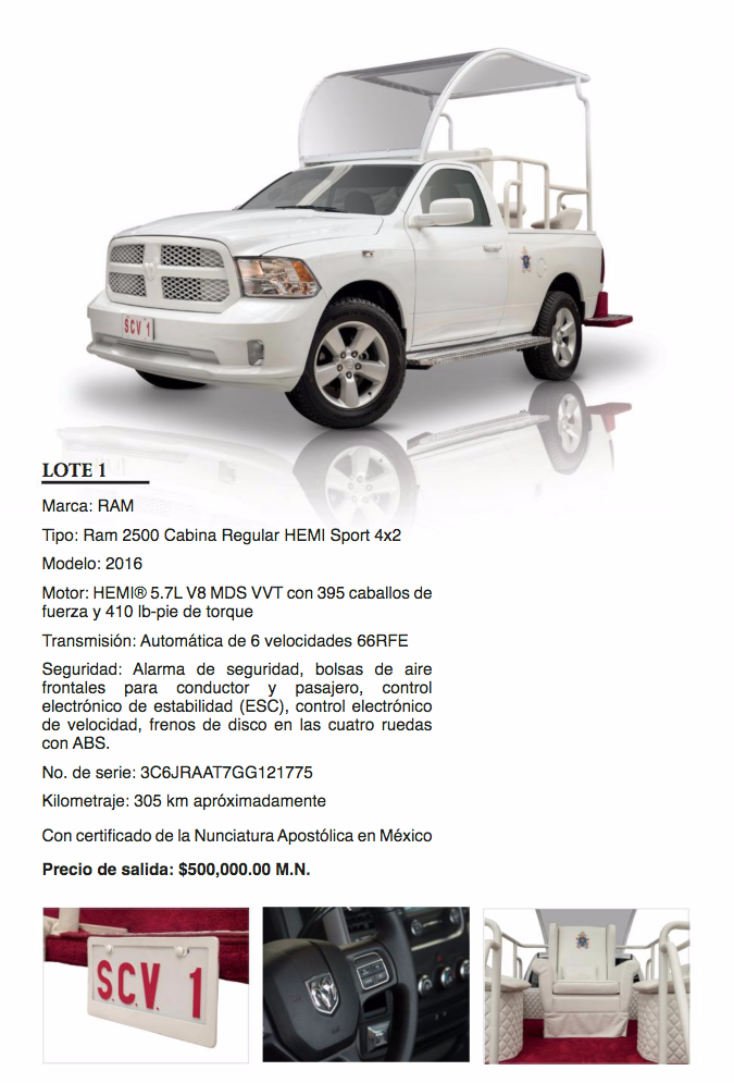 Subastarán Papamóviles en México - subasta-papamoviles-1