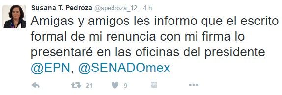 Comisionada de Atención a Víctimas informa de su renuncia en Twitter - susana-pedroza-tuits-2
