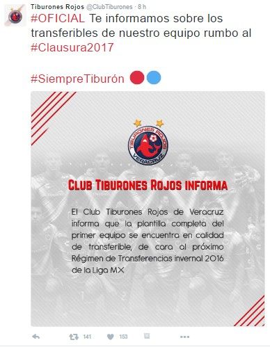 Veracruz pone a todo el equipo transferible - tiburones