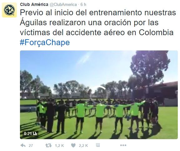 Futbol mexicano se une a las condolencias del Chapecoense - tuit-america