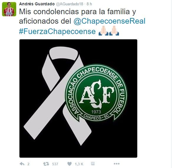Futbol mexicano se une a las condolencias del Chapecoense - tuit-guardado