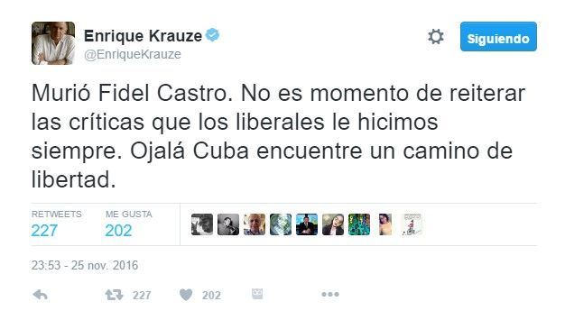 Reacciones a la muerte de Fidel Castro - tuit-krauze