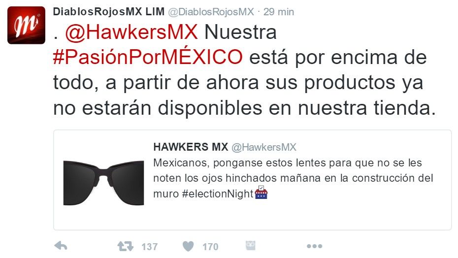 Checo Pérez rompe relación con patrocinador por tuit sobre Trump - tuit-lentes-diablos-rojos