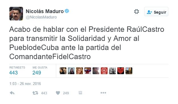 Reacciones a la muerte de Fidel Castro - tuit-maduro