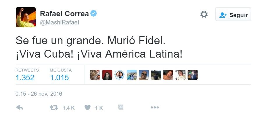Reacciones a la muerte de Fidel Castro - tuit-rafael-correa
