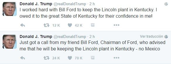 Ford México desmiente declaraciones de Trump - tuits-trump