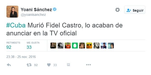 Reacciones a la muerte de Fidel Castro - yoani-tuit-1