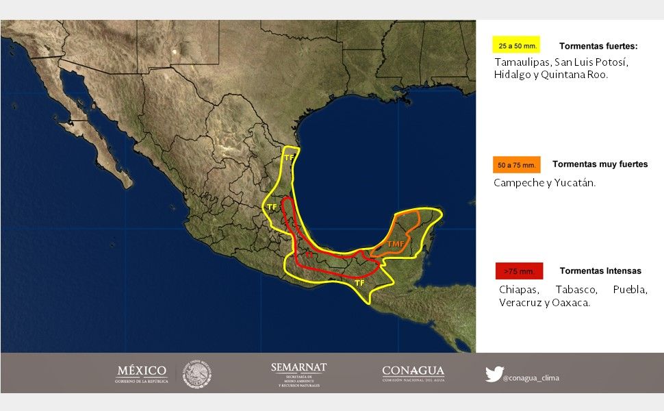 Tormentas fuertes afectarán el sureste del país - 1212-2